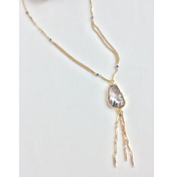 Geode Stone w/ Chain Tassel — Long Necklace - Picture 2 of 3